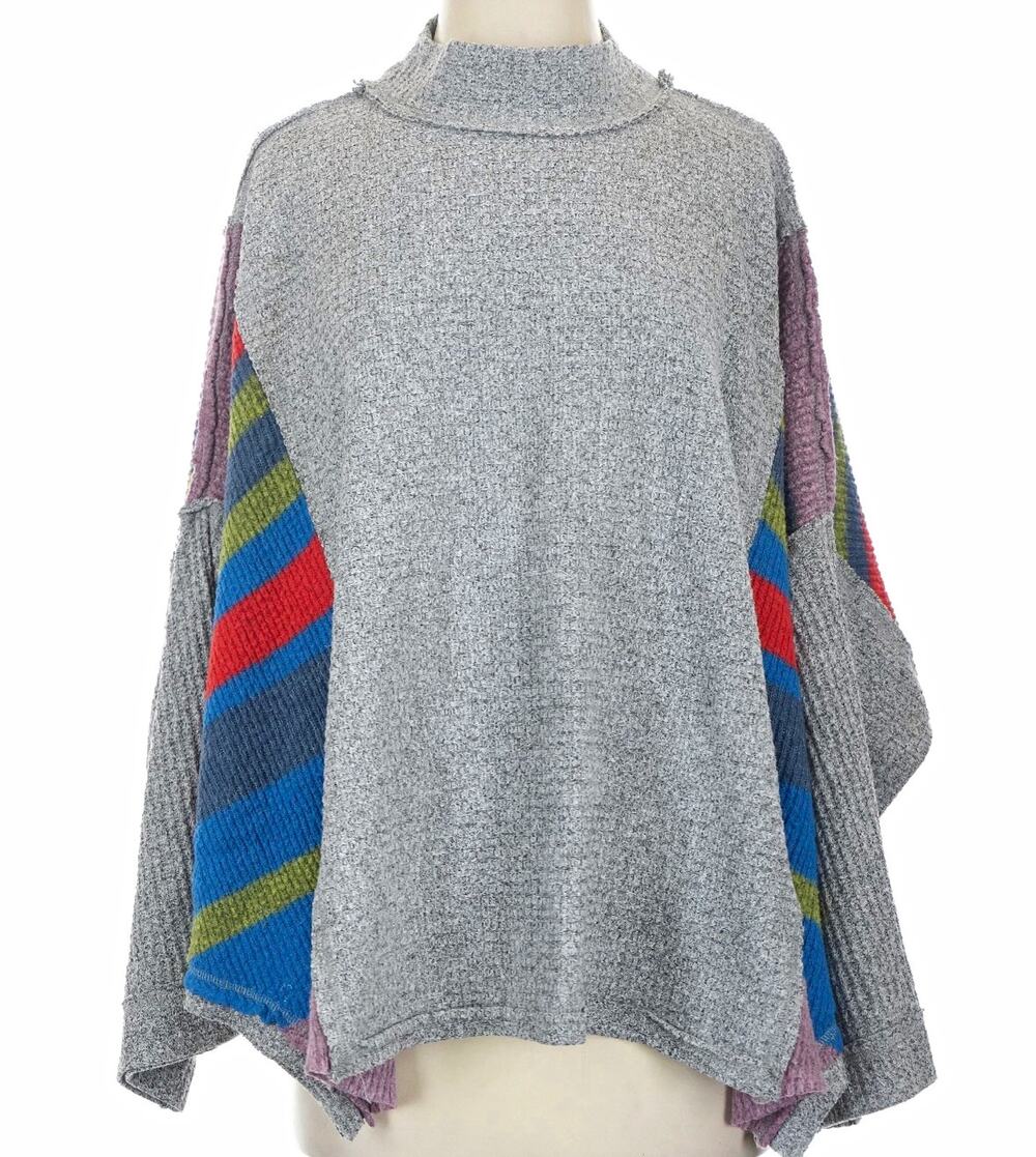 Free People $128 We The Free Susie Swit Oversized S Pullover Sweater Gray Stripe